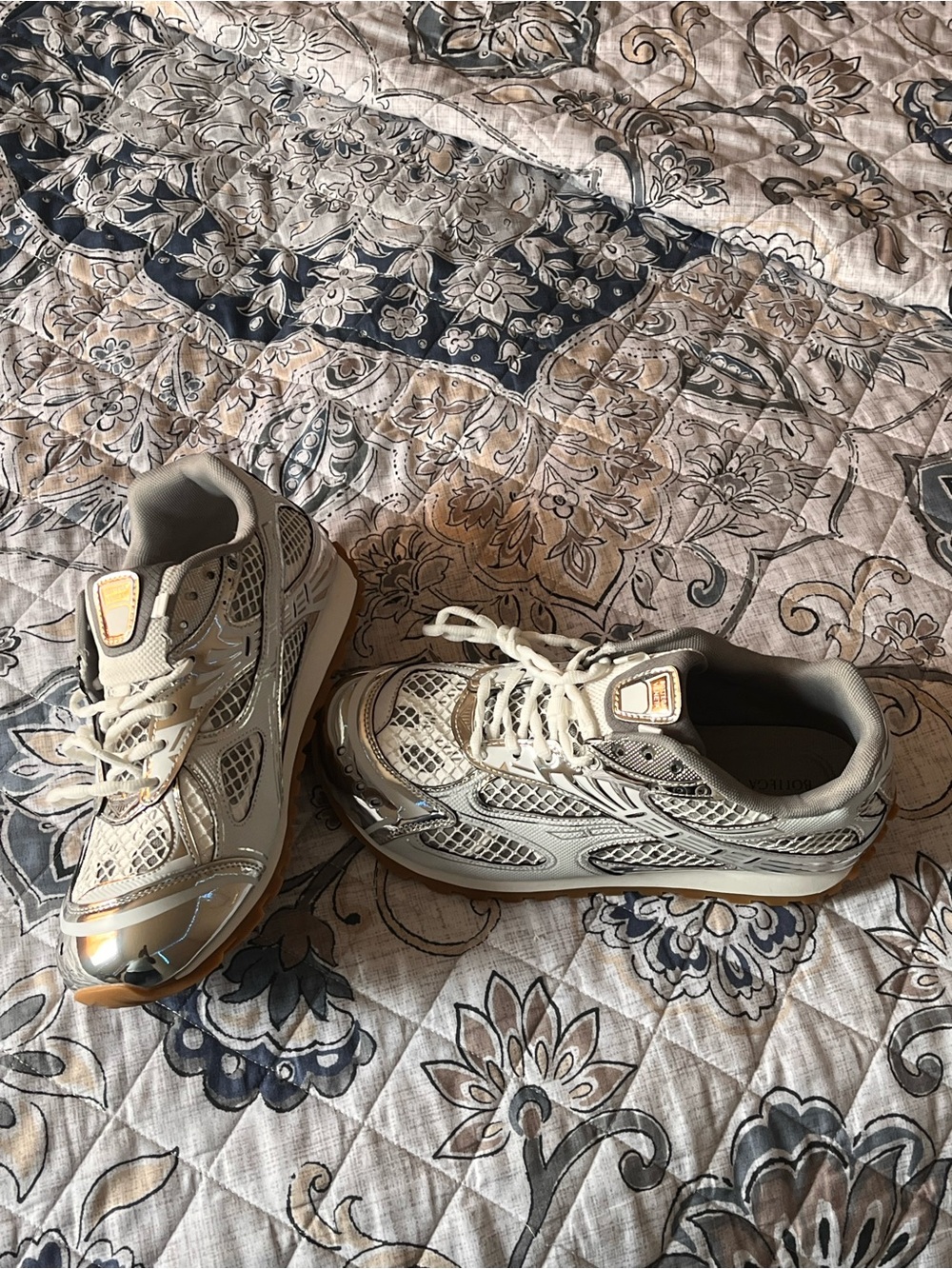 Bottega Veneta Beige and Silver Mesh Athletic Sneakers